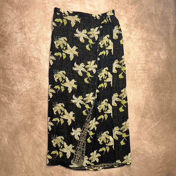 Vintage 90s Geometric Floral Print Reversible Faux Wrap Maxi Skirt Mesh Fairy - Picture 5 of 8
